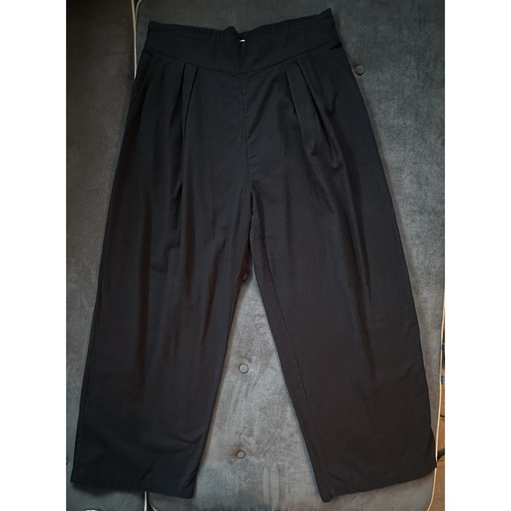 Abercrombie & Fitch Black Linen Blend Ultra Wide Leg Pants Pleated Pull On Large